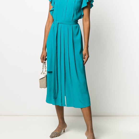 Escada laguna blue, ruffled sleeve pleated dress - Picture 2 of 6